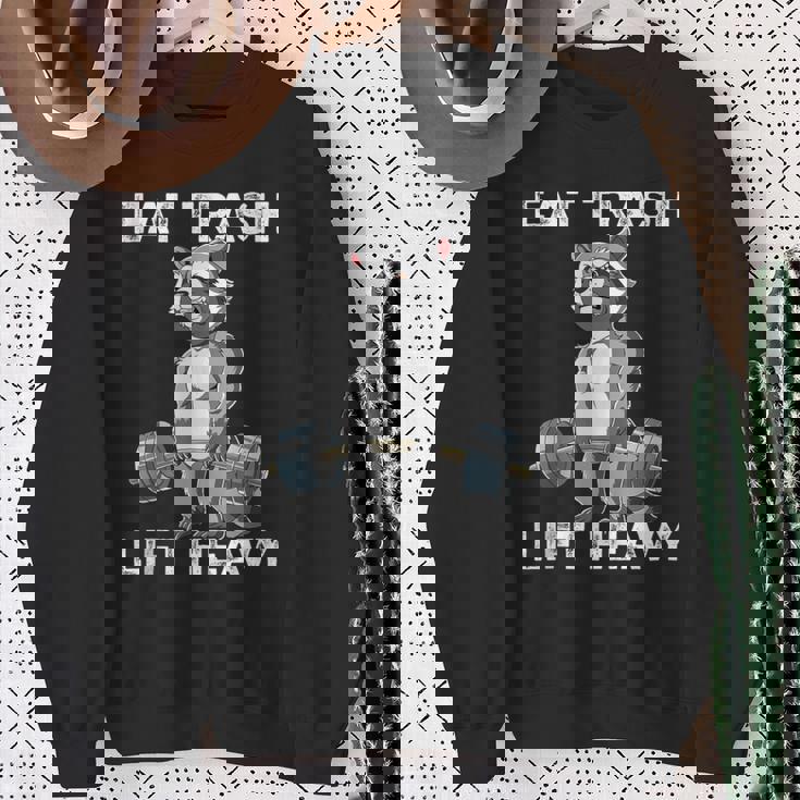 Raccoon Gym Weight Training Eat Trash Lift Heavy Sweatshirt Gifts for Old Women