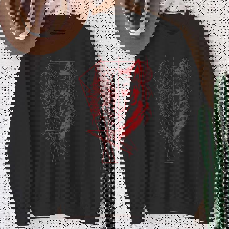 Wolf Products 幾何学模様 アウトドア オオカミ スウェットシャツ 年配の女性への贈り物