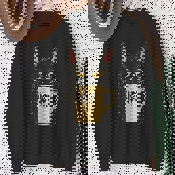 おかしな猫 コーヒーマグと黒猫 Nope スウェットシャツ 年配の女性への贈り物