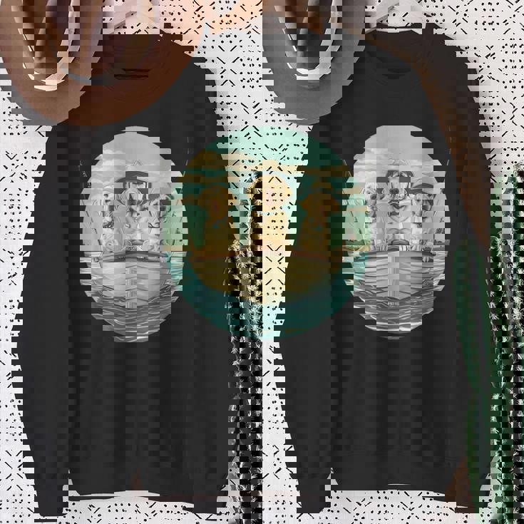 かわいい イエロー ラブラドールレトリバー 犬 釣り ボート 湖 犬 スウェットシャツ 年配の女性への贈り物