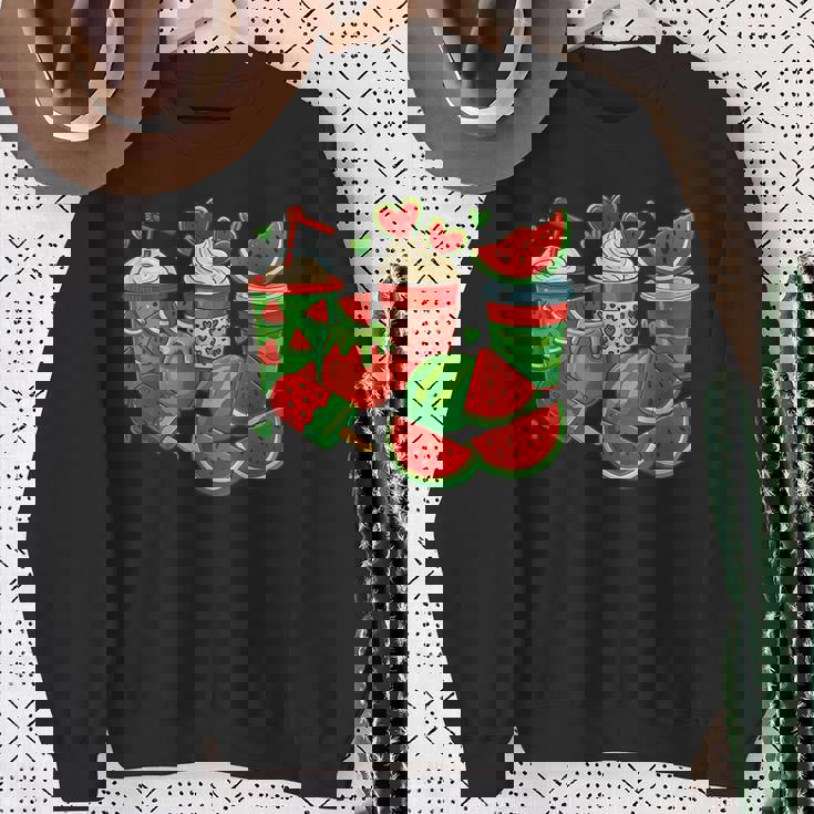 かわいい スイカ好き 夏 フルーツ スイカ アイスコーヒー スウェットシャツ 年配の女性への贈り物