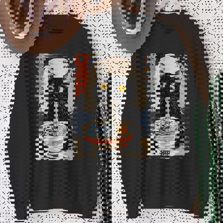 かわいい 猫 食べる ラーメン 麺 面白い アニメ スウェットシャツ 年配の女性への贈り物