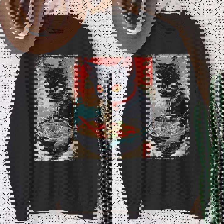 かわいい 黒猫 ラブ ラーメン カワイイ ねこ アニメ 日本語 スウェットシャツ 年配の女性への贈り物