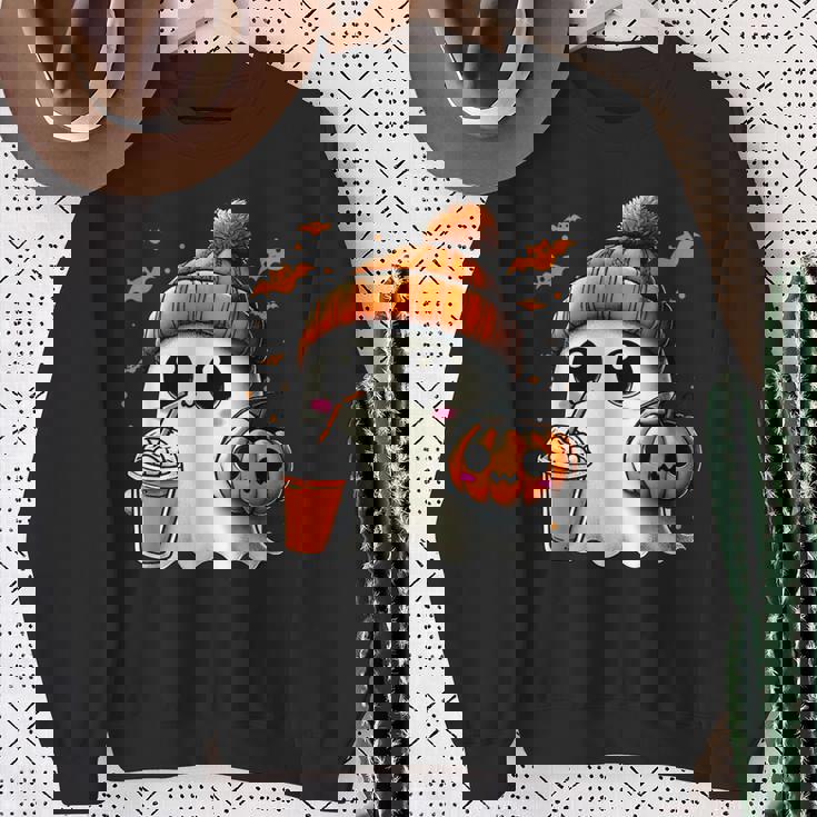 かわいいおばけを飲むかぼちゃスパイス ゴーストハロウィンコスチューム スウェットシャツ 年配の女性への贈り物