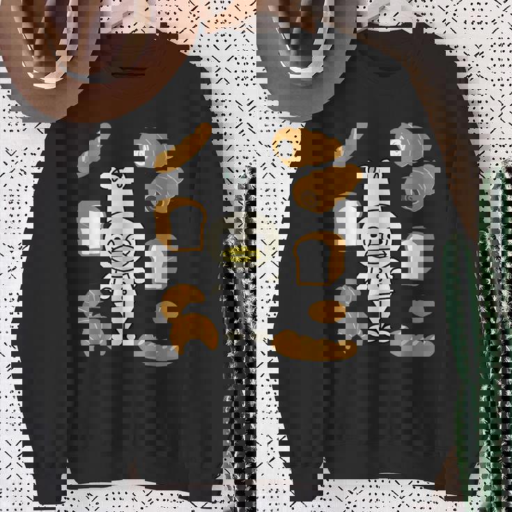 かわいいコックさん パン屋さん編 鳥 フランスパン クロワッサン チョコレートコルネ 食パン 料理 おいしい おもしろ スウェットシャツ 年配の女性への贈り物