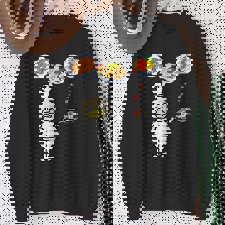 かわいいコックさん 洋食屋さん オムライス ナポリタン ハンバーグ エビフライ ウィンナー フライパン おもしろ スウェットシャツ 年配の女性への贈り物