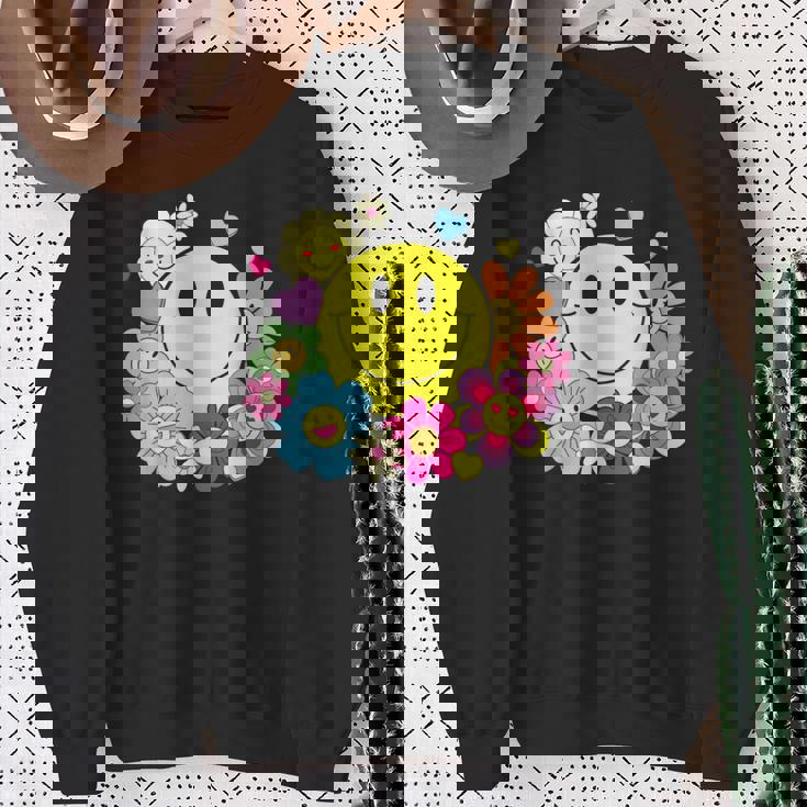 かわいいスマイルフェイス 花 ハッピーフェイス 花 ハート キッズ ガールズ スウェットシャツ 年配の女性への贈り物