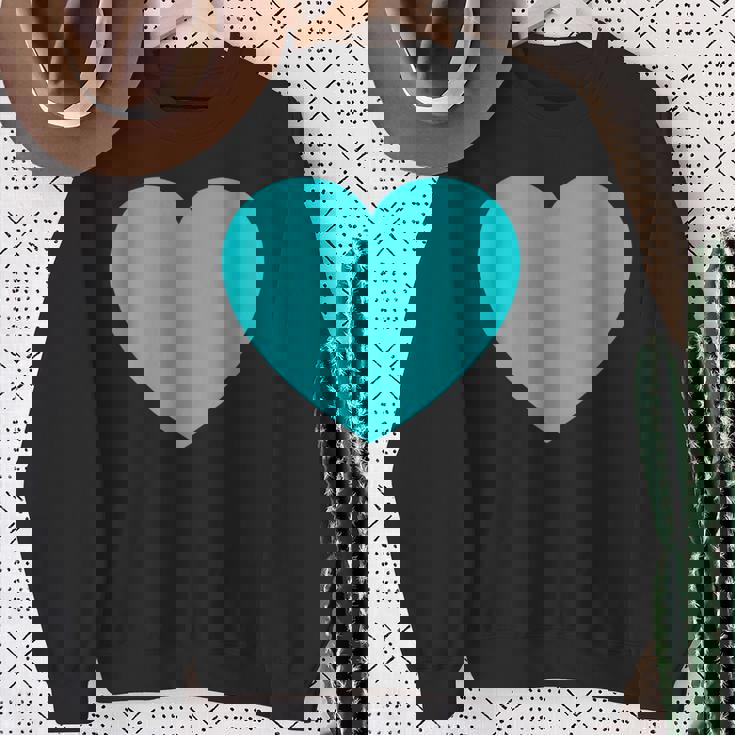 かわいいブルーターコイズハート スウェットシャツ 年配の女性への贈り物