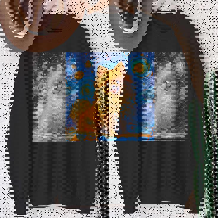 かわいいポメラニアン犬 星月夜 ヴィンセント・ヴァン・ゴッホ絵画 スウェットシャツ 年配の女性への贈り物