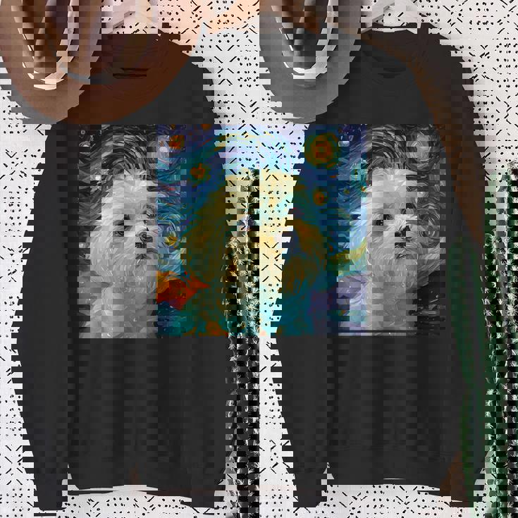 かわいいマルチーズドッグ 星月夜 ヴィンセント・ヴァン・ゴッホ絵画 スウェットシャツ 年配の女性への贈り物