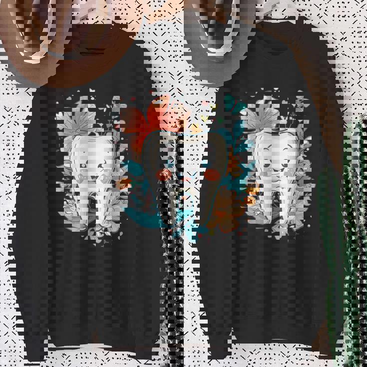 かわいい歯と花iキッズ歯 スウェットシャツ 年配の女性への贈り物