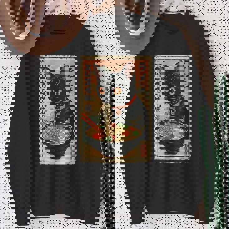 かわいい猫とラーメン麺 日本のアニメ漫画 スウェットシャツ 年配の女性への贈り物