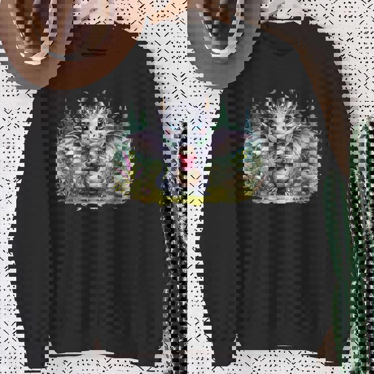 かわいい赤ちゃんドラゴンハート森林ファンタジー水彩ar スウェットシャツ 年配の女性への贈り物