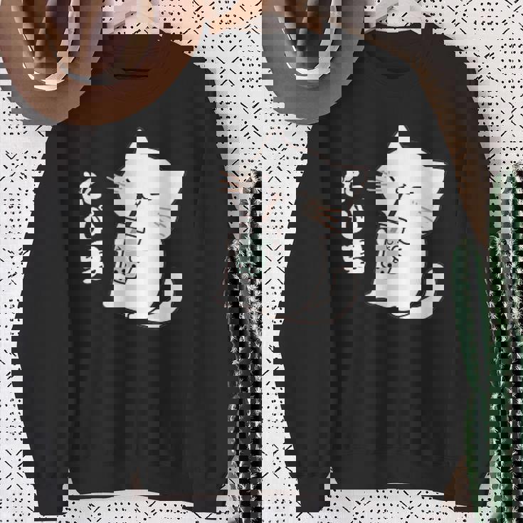 たぴ男ネコ – タピオカを飲む猫キャラデザインキッズから大人まで スウェットシャツ 年配の女性への贈り物