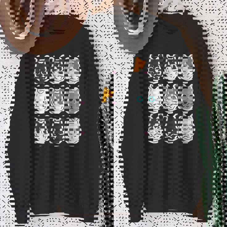 ねこ 9《ふぇいす》猫《黒・白・ハチワレ・三毛・ロシアン》【どうぶつフレンズ】顔 ゆるくて かわいい 動物 イラスト スウェットシャツ 年配の女性への贈り物