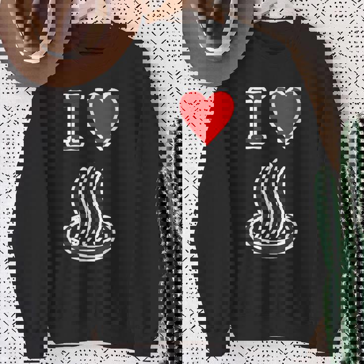 アイラブ・温泉 温泉マーク お風呂 銭湯 記号 お土産 旅行 ハート スタッフ メッセージ・面白 スウェットシャツ 年配の女性への贈り物