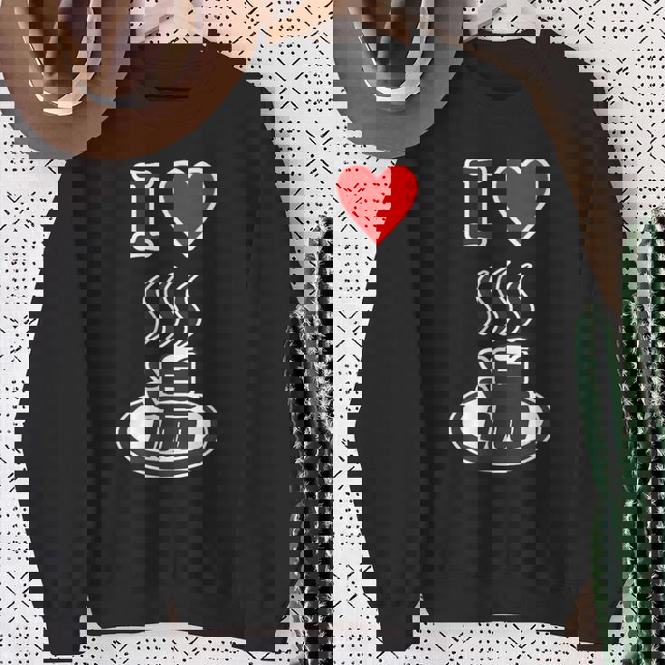 アイラブ・湯 イラスト【温泉】お風呂 マーク 銭湯 記号 ハート お土産 旅行 メッセージ・面白い デザイン スウェットシャツ 年配の女性への贈り物