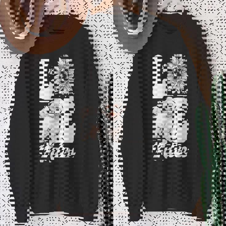 アイ・ラブ・マルチーズ・ドッグ・オーナー・ファニー・ポー・プリント・サンフラワー・ラバー スウェットシャツ 年配の女性への贈り物