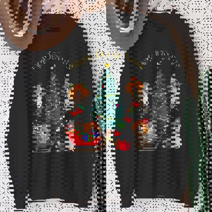 アグリー ハッピーデコピンクリスマス コーイケルホンディエ犬 ダッチデコイスパニエル犬 スウェットシャツ 年配の女性への贈り物