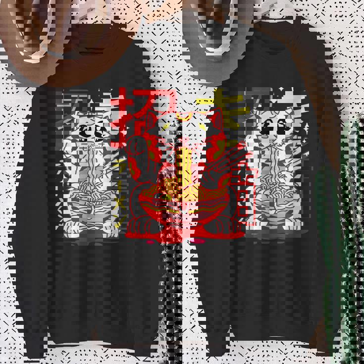 アニメ ラーメン 猫 レトロ 和麺 美的 カワイイ スウェットシャツ 年配の女性への贈り物