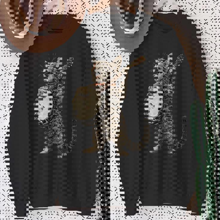 アメリカンショートヘアキャット ブルーグラス バンジョープレイヤー スウェットシャツ 年配の女性への贈り物