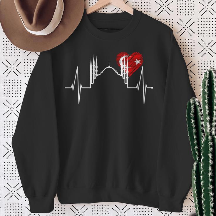 イスタンブールのスカイライン Heartbeat Turkey ブルーモスク Heart Istanbul 長袖tシャツ スウェットシャツ 年配の女性への贈り物
