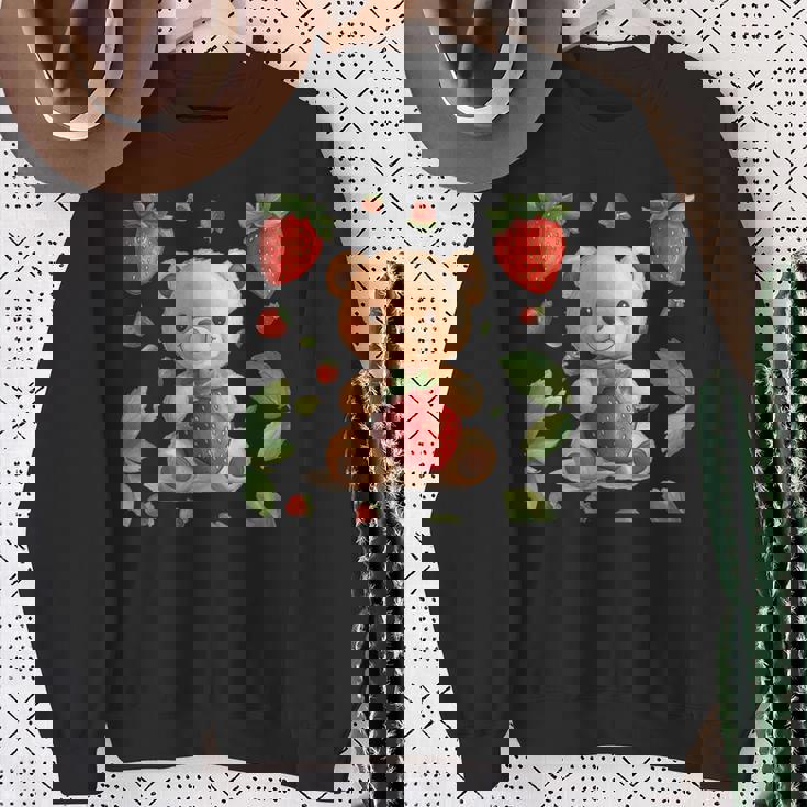 イチゴファンのための素敵なフルーツとテディベアのコスチューム スウェットシャツ 年配の女性への贈り物