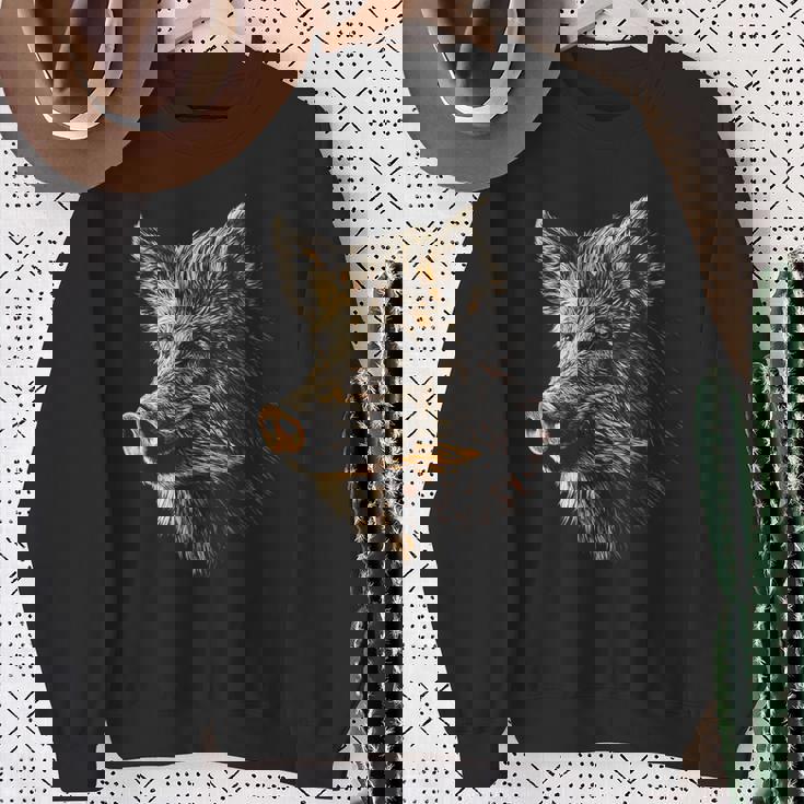 イノシシ 動物 モチーフ イラスト イノシシ スウェットシャツ 年配の女性への贈り物