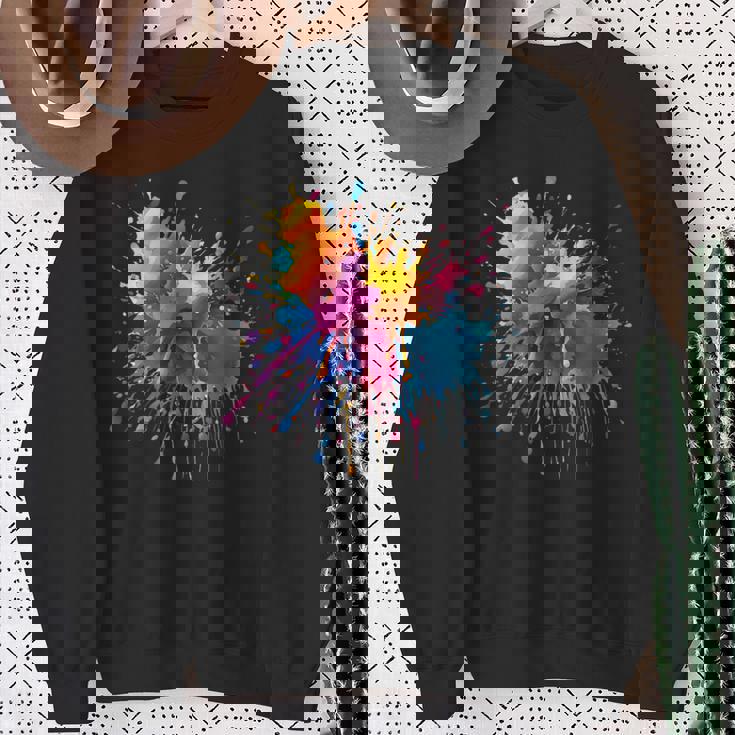 インク ペンキ 飛び散り レインボープリント カラフル イラスト スウェットシャツ 年配の女性への贈り物