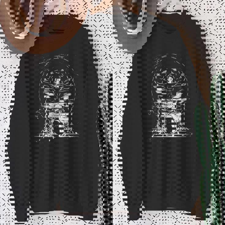 ウィトルウィウス的人体図 ドラム 面白tシャツ レオナルドダヴィンチ おもしろ ドラマー 服 音楽 メンズ スウェットシャツ 年配の女性への贈り物