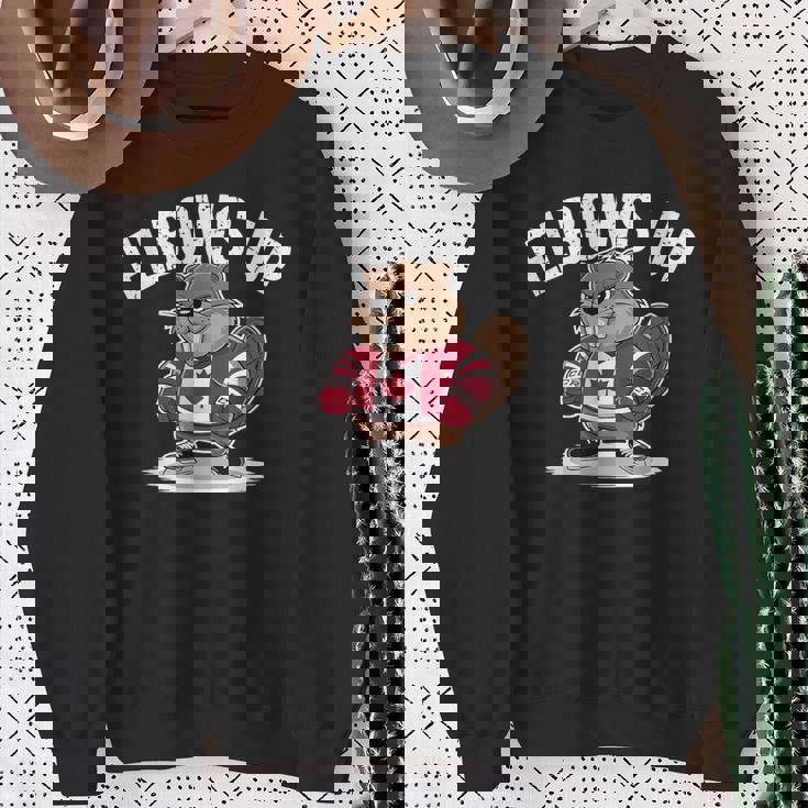 エルボーズ アップ ホッケー ビーバー カナダ人 誇り高き北 強くて自由 スウェットシャツ 年配の女性への贈り物