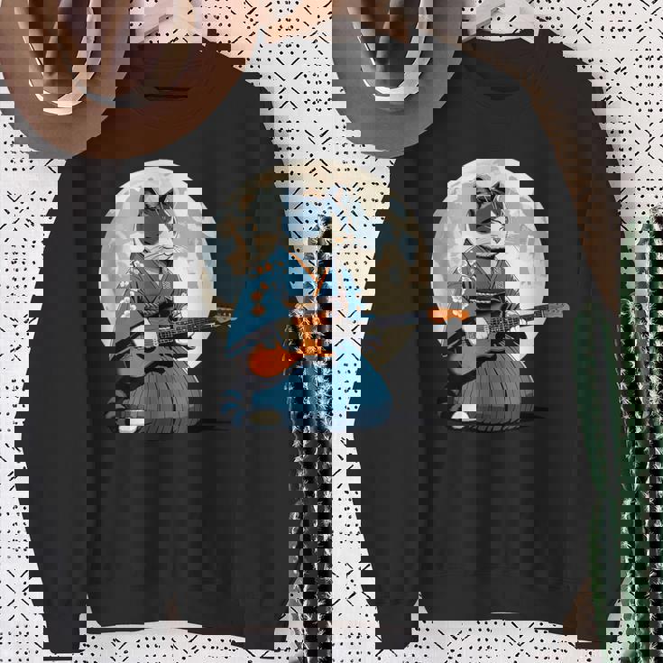 エレキギターを弾く日本猫 着物&猫ギター スウェットシャツ 年配の女性への贈り物