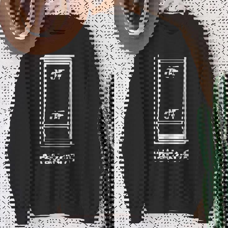 オフオフ やる気スイッチ ジョーク かわいい おやじギャグ ギャグ おもしろ スウェットシャツ 年配の女性への贈り物