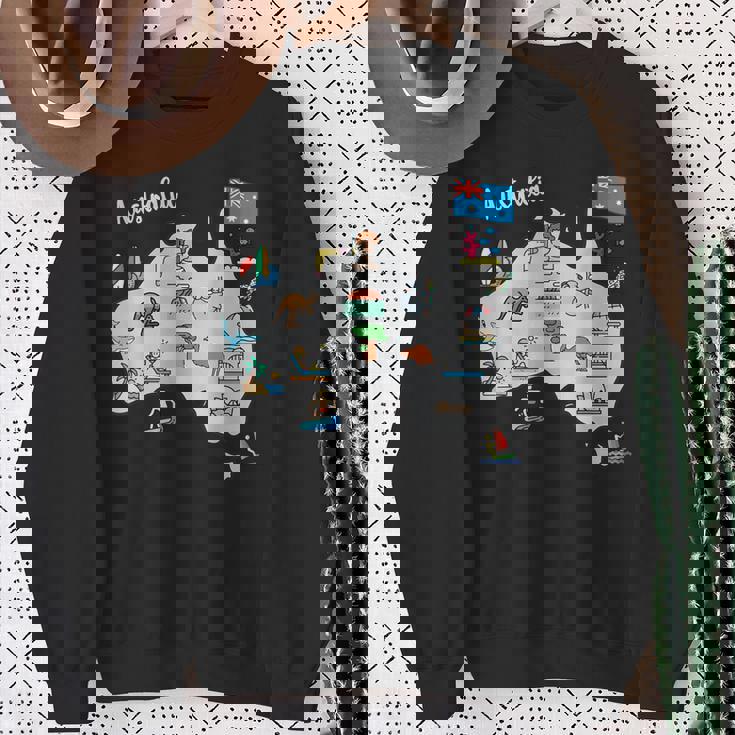 オーストラリアの地図。風景、動物、文化、シンボルのアイコン スウェットシャツ 年配の女性への贈り物