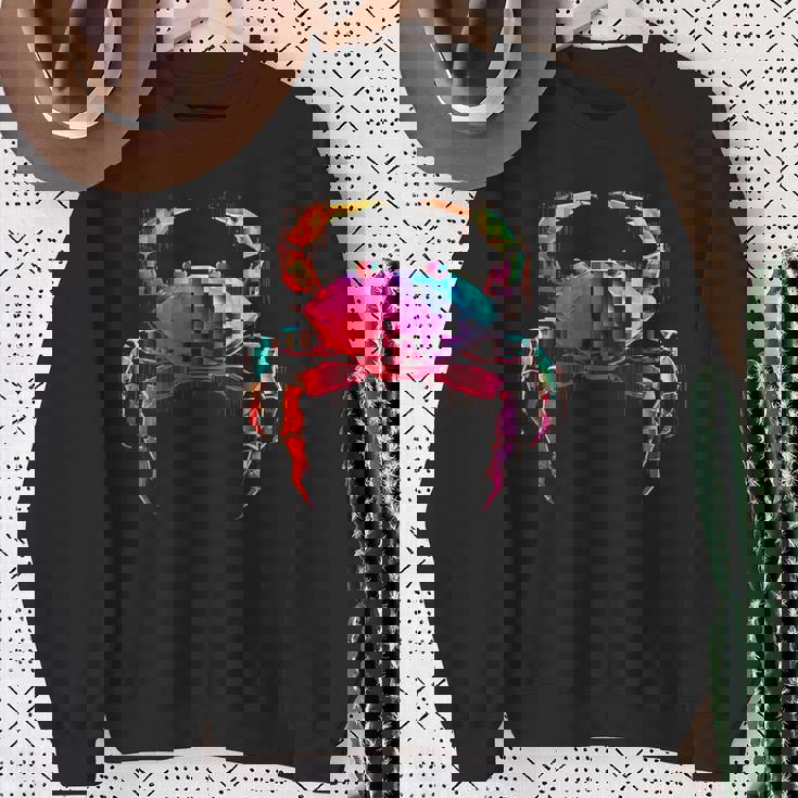 カニ カラフル 幾何学 動物 アート グラフィック モチーフ カニ スウェットシャツ 年配の女性への贈り物