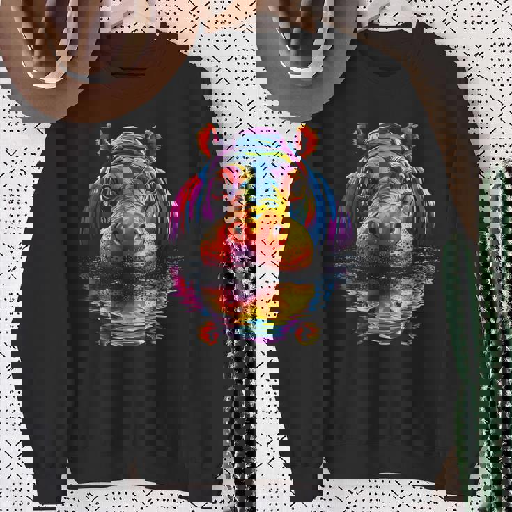 カバ カラフル アート 動物 かわいい グラフィック モチーフ カバ スウェットシャツ 年配の女性への贈り物