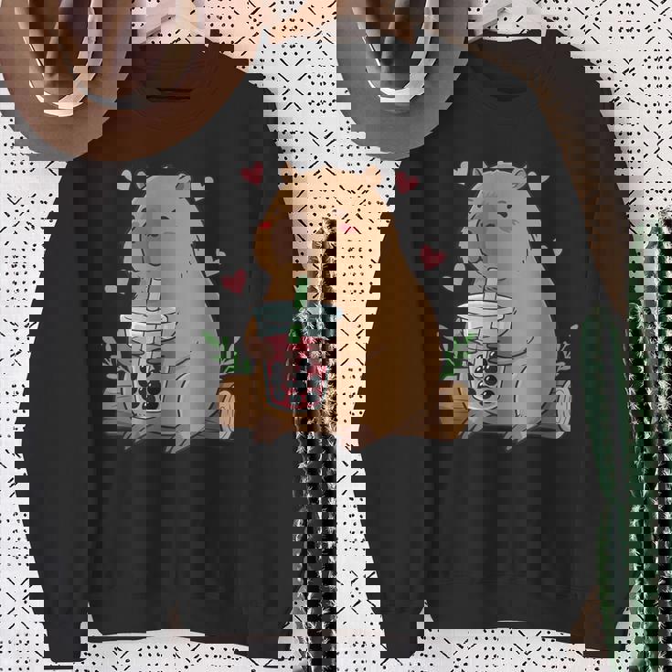 カピバラ ボバ バブルティー キッズ ガールズ キッズ カワイイ カピバラ スウェットシャツ 年配の女性への贈り物