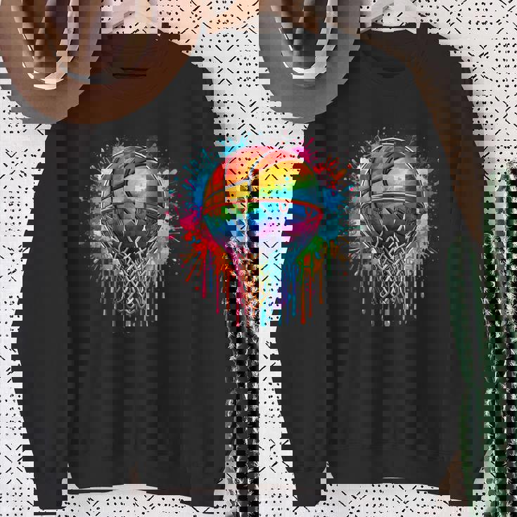 カラフル バスケットボール 絞り染め カラー スプラッシュ フープ ネット スラム ダンク スウェットシャツ 年配の女性への贈り物