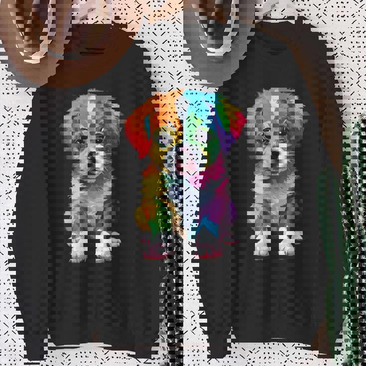 カラフルなかわいい子犬 愛らしい犬 スウェットシャツ 年配の女性への贈り物