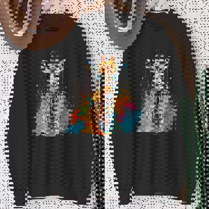 カラフルなキリン 動物 恋人 スプラッシュアート スウェットシャツ 年配の女性への贈り物