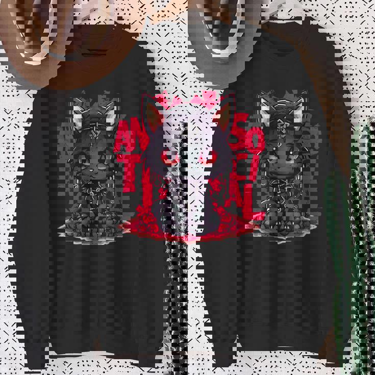 カワイイアニメ ゴシックキャット 反社会的 内向性 メンヘラ スウェットシャツ 年配の女性への贈り物