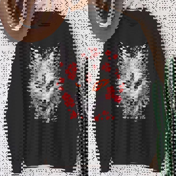 キツネ キツネ キツネ マスク アニメ カワイイ 桜 花 スウェットシャツ 年配の女性への贈り物