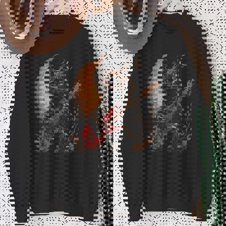 ギターを弾くロックキャット 面白いロックミュージックギター猫 スウェットシャツ 年配の女性への贈り物