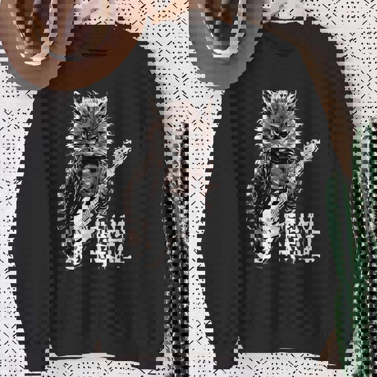 ギターを弾く猫 ヘヴィメタル ロックキャット おもしろギタリスト スウェットシャツ 年配の女性への贈り物