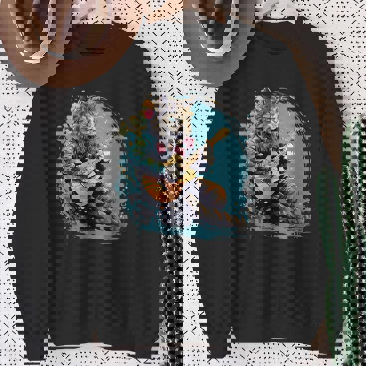 クラシックギターを弾く猫 猫 ギター 音楽 スウェットシャツ 年配の女性への贈り物