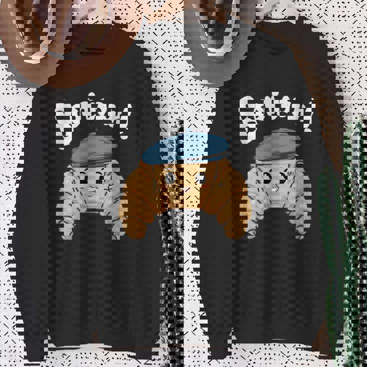 クロワッサン ボンジュール フレンチ 挨拶 フランス ベーキング 朝食 スウェットシャツ 年配の女性への贈り物