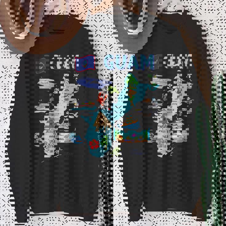 グアム、主要都市、旗、アメリカの観光名所地図 スウェットシャツ 年配の女性への贈り物