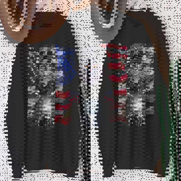 グレー 猫 ねこ バイク 星条旗 アメリカ スウェットシャツ 年配の女性への贈り物