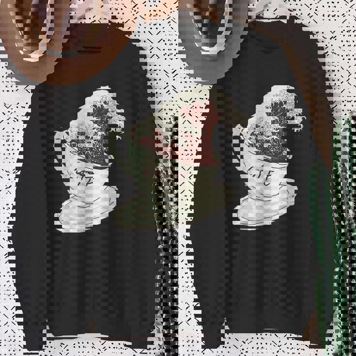 グレートウェーブ カフェラテ コーヒー カフェイン 神奈川 北斎 スウェットシャツ 年配の女性への贈り物