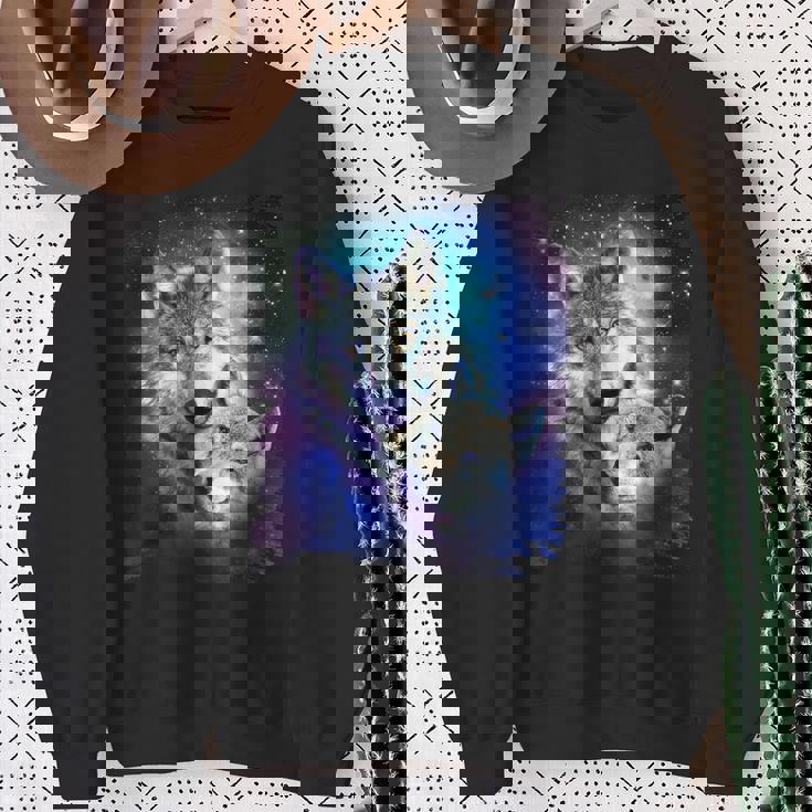 コズミックスペース オオカミ 家族 オオカミ 顔 スウェットシャツ 年配の女性への贈り物